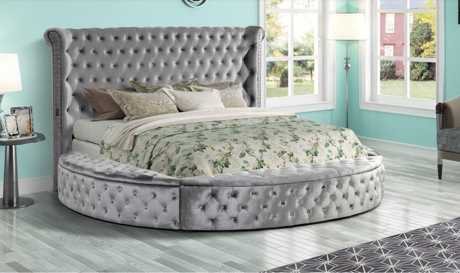 Penthouse Round-Shaped Storage Platform Bed, Queen / King, Grey