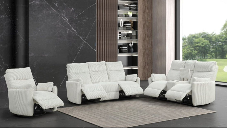 Peppi Beige 3-Piece Recliner living room set, Loveseat recliner includes storage with cupholders & Each piece comes with 2 decorative pillows / PRE-ORDER