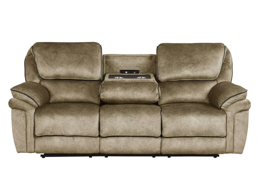 Perry Brown Fabric OVERSIZED 3PC Reclining Set, Sofa with Drop down table and Power Box, Reclining Loveseat with Console & Reclining Chair