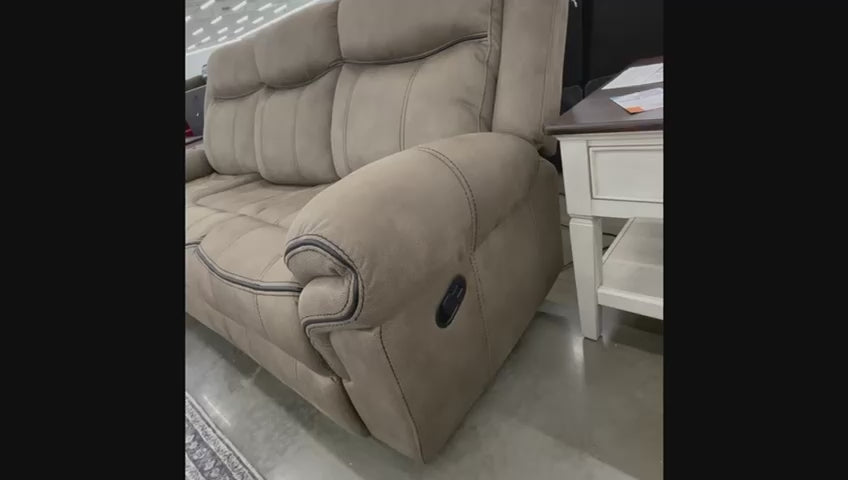 3pc Brown Reclining Set, Drop-Down Table with Power Box, Loveseat with Gliders and Storage Console with Power Box & Rocking Chair