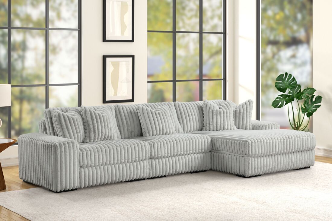 SUNDAY L-SHAPED OVERSIZED 3PC SECTIONAL w/Reversible Back-Seat Cushions BLACK/BEIGE/GRAY