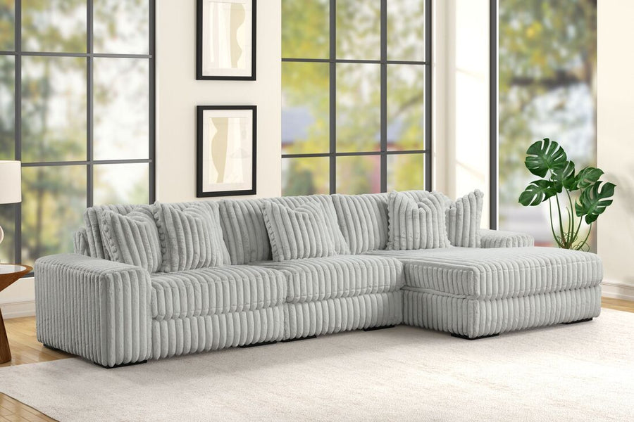 SUNDAY L-SHAPED OVERSIZED 3PC SECTIONAL w/Reversible Back-Seat Cushions BLACK/BEIGE/GRAY