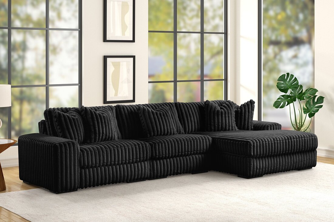 SUNDAY L-SHAPED OVERSIZED 3PC SECTIONAL w/Reversible Back-Seat Cushions BLACK/BEIGE/GRAY