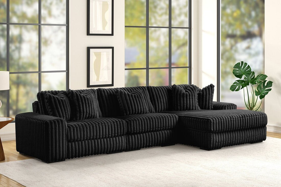 SUNDAY L-SHAPED OVERSIZED 3PC SECTIONAL w/Reversible Back-Seat Cushions BLACK/BEIGE/GRAY