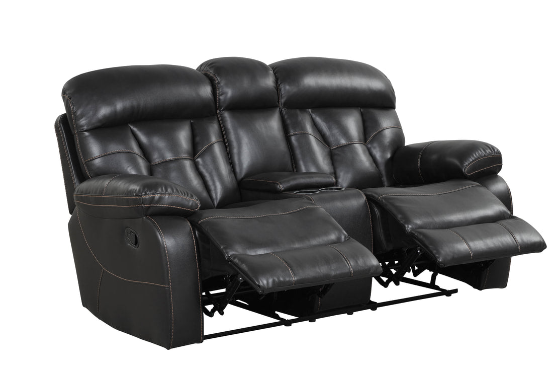 Tiger 3pc Reclining Living Room Set, Black, Reclining Sofa w/Dropdown Reclining Console Loveseat and Glider Recliner