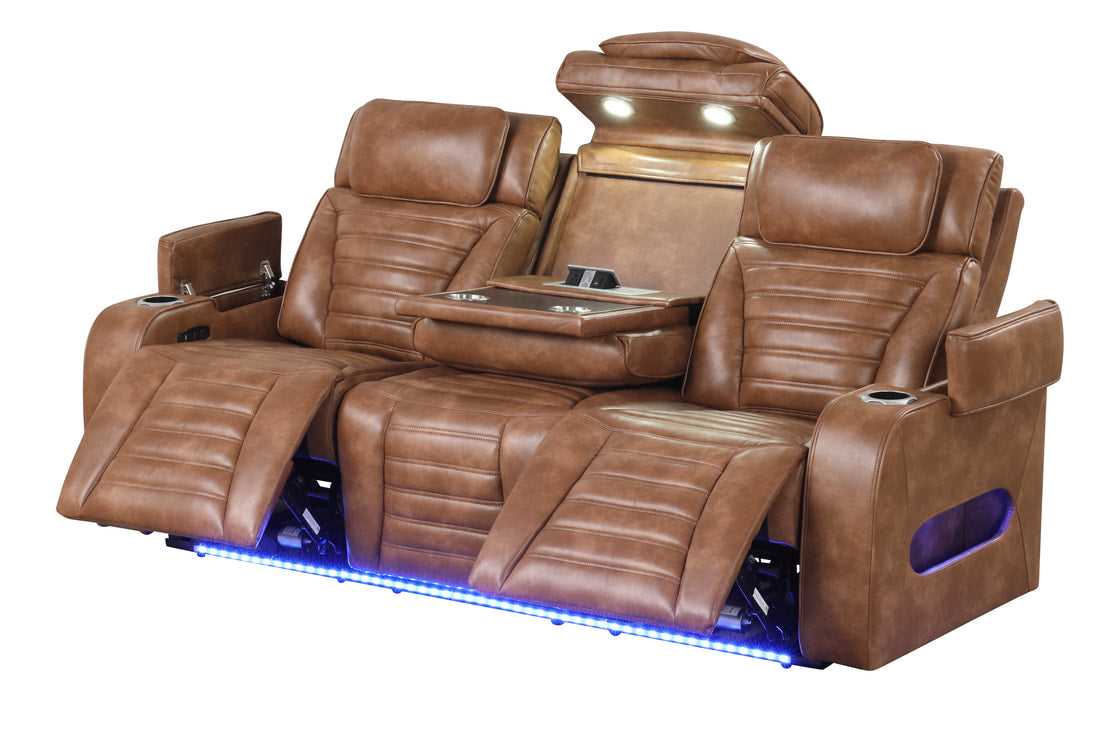 TOKYO 3PC Brown Power Reclining, Power headrest Set, Brown Bluetooth Speaker In Loveseat ** NEW ARRIVAL **