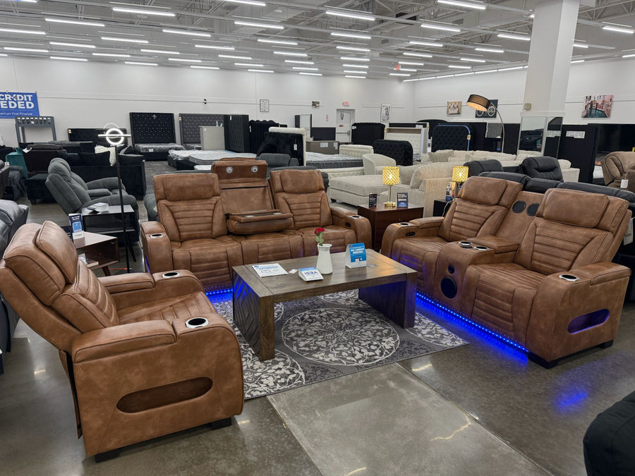 TOKYO 3PC Brown Power Reclining, Power headrest Set, Brown Bluetooth Speaker In Loveseat ** NEW ARRIVAL **