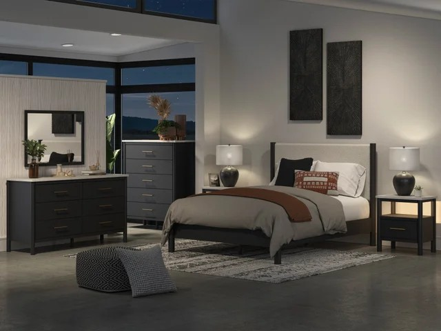 HH11-113 (5 Piece) Black Wood Bedroom Set – Bold, Minimalist, and Elegant