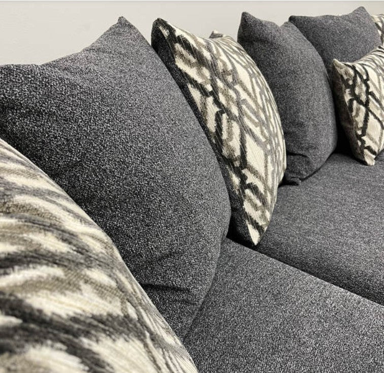 U-Shape Chenille Fabric 135'' Wide Double Chaise Sectional, Steel, Black / Grey