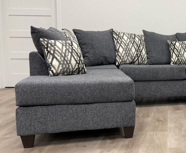 U-Shape Chenille Fabric 135'' Wide Double Chaise Sectional, Steel, Black / Grey
