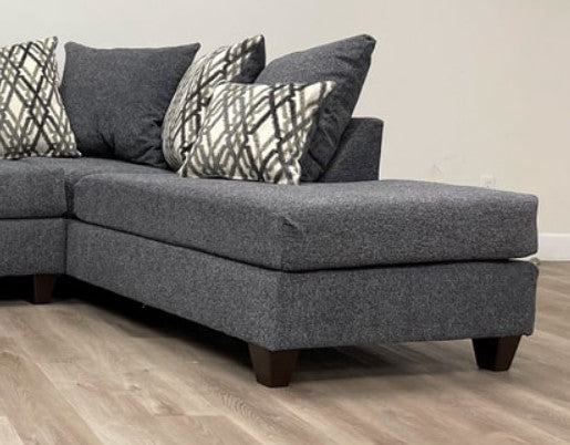 U-Shape Chenille Fabric 135'' Wide Double Chaise Sectional, Steel, Black / Grey