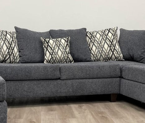 U-Shape Chenille Fabric 135'' Wide Double Chaise Sectional, Steel, Black / Grey