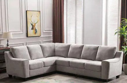 Boardwalk Fabric L-Shaped Sectional, Foam seat cushions-Solid wood legs-Nail head trim-Sinuous spring suspension