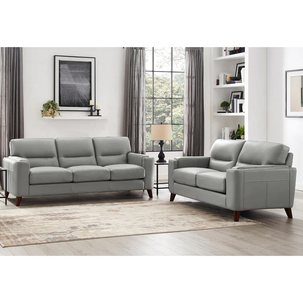 Sorena 2 Piece Leather Sofa and Loveseat Set Light Gray