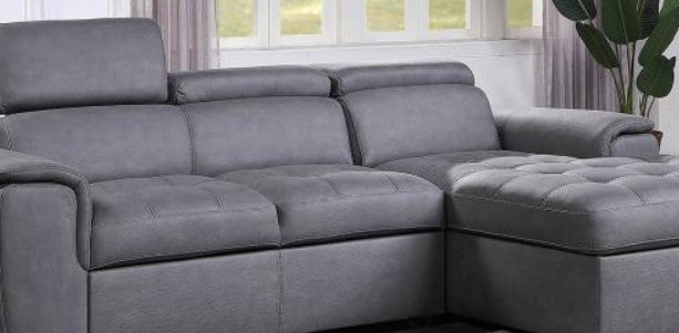 Diego Grey Sectional With Pull-Out Bed & Hidden Storage, Thick Polyester Fabric Grey