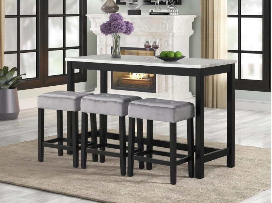 GLORIA-PUB TABLE - FAUX MARBLE & 3 STOOLS (1/CN) - GREY