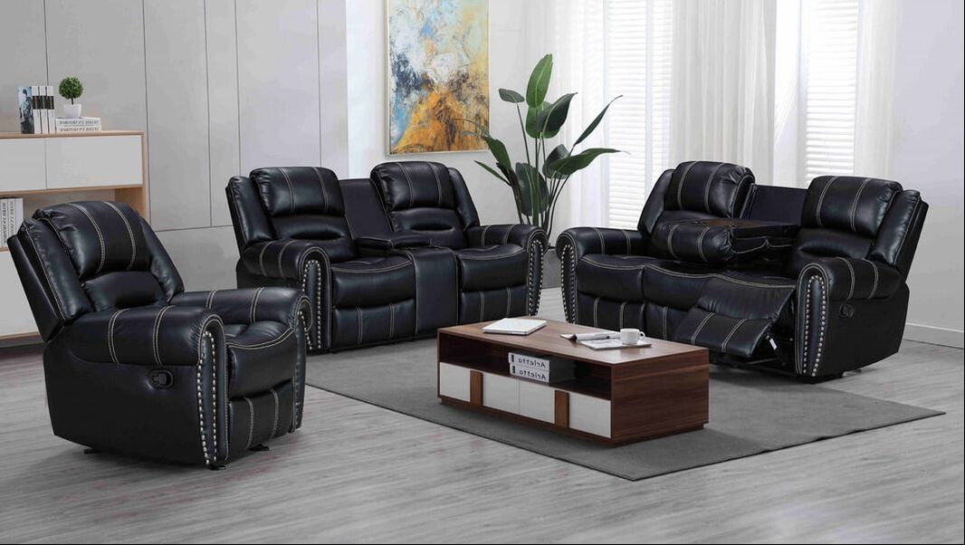 Lexington Brown/Black/Gray 2023 3PC Reclining Living Room Set, Sofa with Drop Down Wood Panel and Cupholders, Loveseat with Console and 2 Rockers & Recliner Chair with Rocker