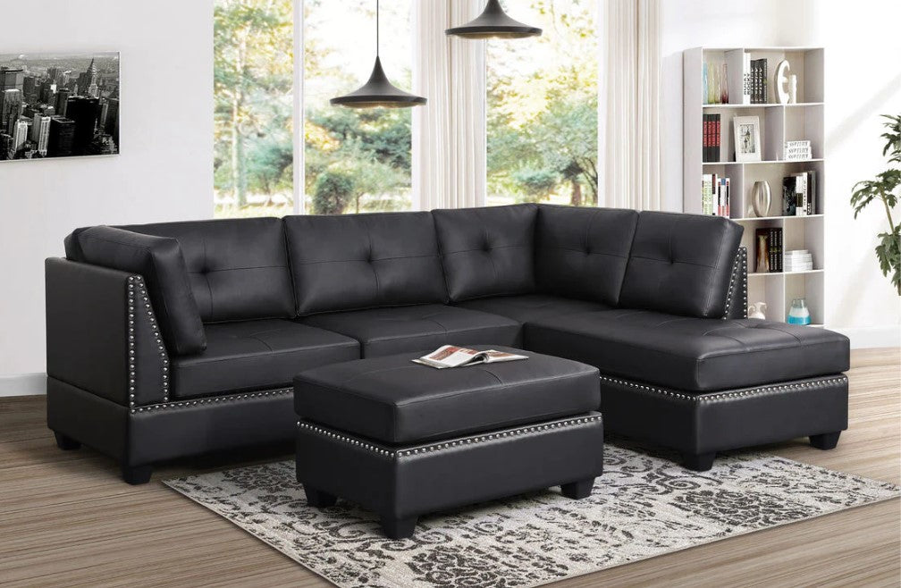 Sienna Black Faux Leather Sectional