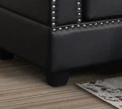 Sienna Black Faux Leather Sectional with Ottoman, Modern sectional & ottoman set with nailhead trim