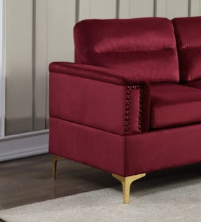Vogue-Red Velvet Sectional, With Gold Accents