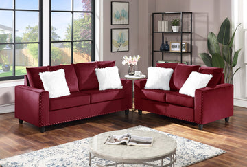 Durable, Living Room Sofa Set, Velvet Color: Red