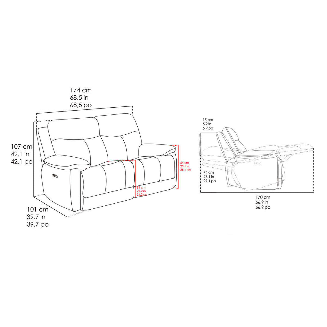 Messina Leather Power Reclining Loveseat with Power Headrests