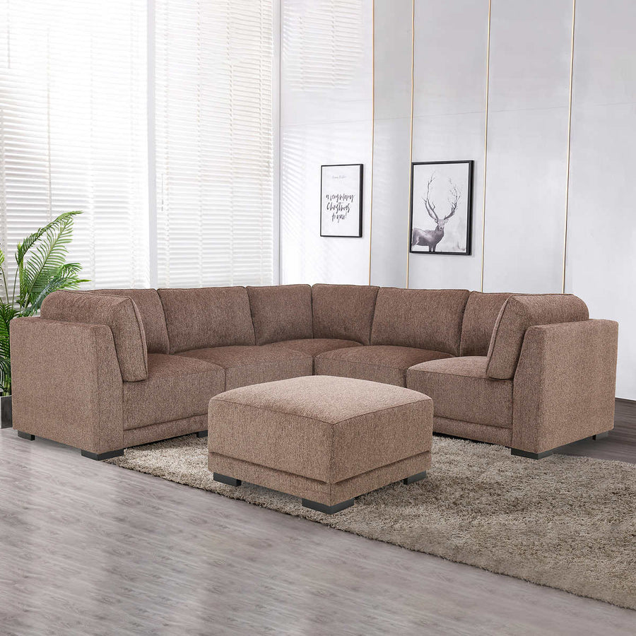 Belize Fabric Modular Sectional, Brown, Attached back and seat cushions, durable wood frame