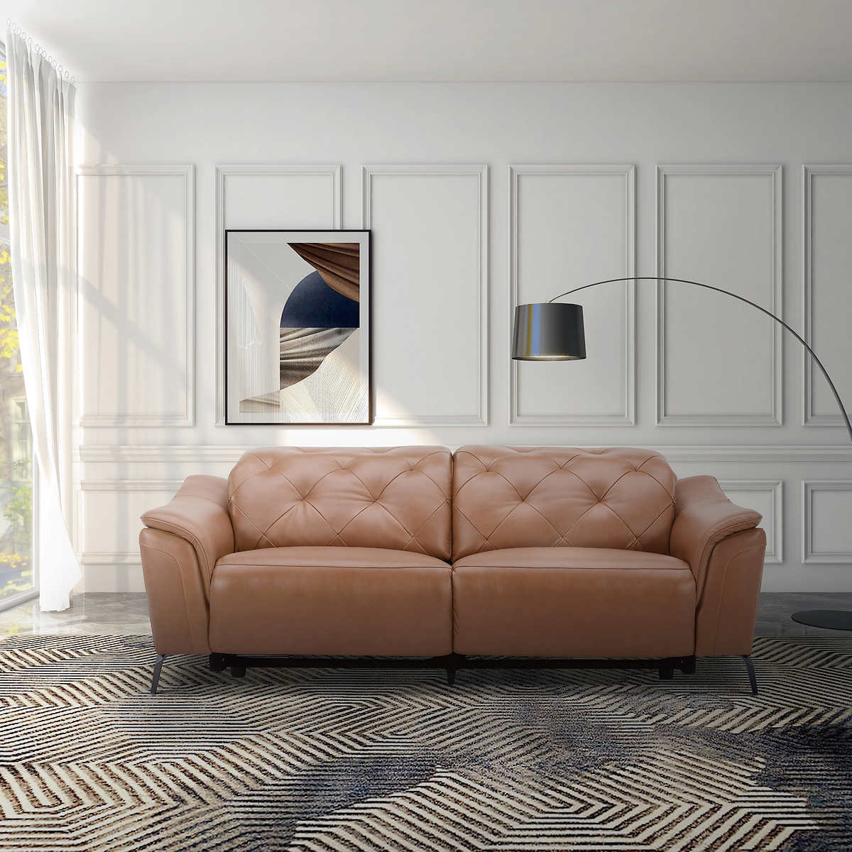 Carvel Leather Power Reclining Sofa with Power Headrest, Brown Danca