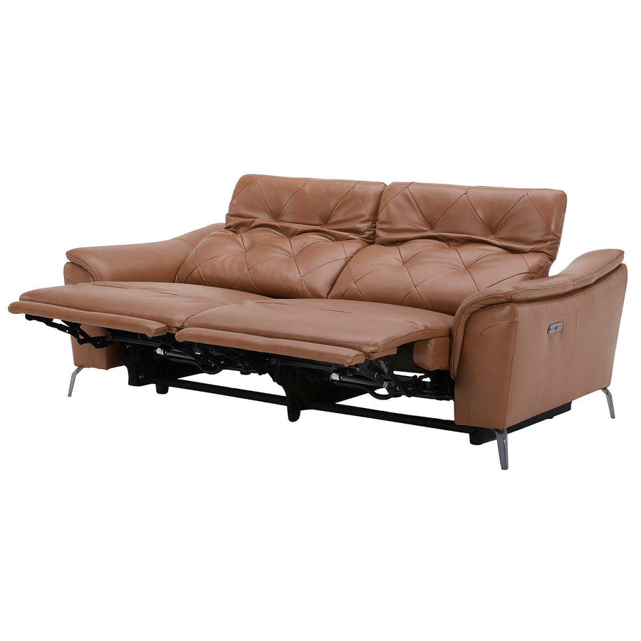 Carvel Leather Power Reclining Sofa with Power Headrest, Brown