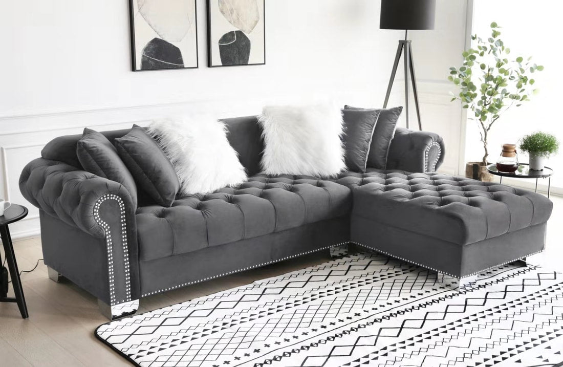 Royal, Living Room Sofa Set, Velvet, Durable, Black/ (Grey ETA 8/30)