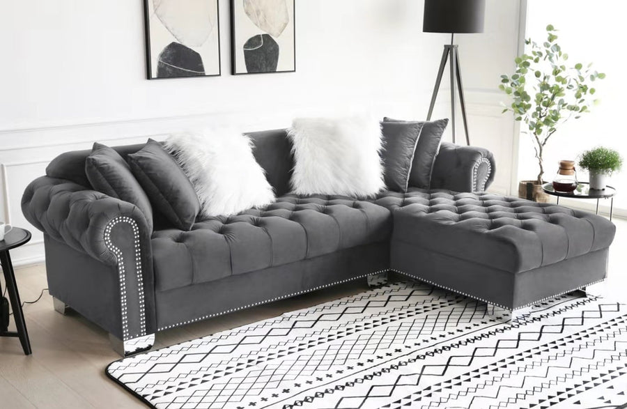 Royal, Living Room Sofa Set, Velvet, Durable, Black/ (Grey ETA 8/30)