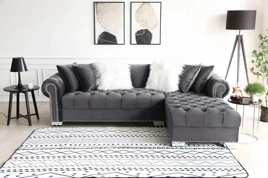 Royal, Living Room Sofa Set, Velvet, Durable, Black/ (Grey ETA 8/30)